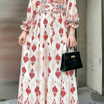 Printed lantern sleeves loose dress