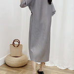 Half Sleeves Irregular Clipping Pleated Solid Color Round-Neck Midi Dresses