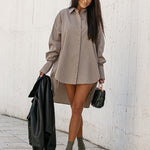 Urban Long Sleeves High-Low Solid Color Lapel Collar Blouses