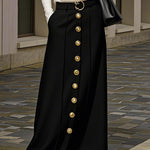 Loose Buttoned No Belt Pockets Solid Color Skirts Bottoms