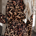 Casual Flowers Leopard Lace Up Turn-back Collar Outerwear