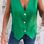 V-Neck Cotton And Linen Vest