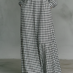 Women's Minimalist Cotton Plaid V-neck Long-sleeved Maxi Dress