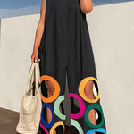 Loose Sleeveless Contrast Color Hollow Jumpsuits