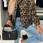 Leopard print plush stand-up collar jacket