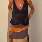 Malibu Knit V-neck Hollow Out Twist Loose Tank