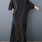 Long Sleeves Loose Solid Color Split-Joint Three-Dimensional Flower Mock Neck Maxi Dresses