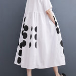 A-Line Loose Buttoned Pockets Polka Dot Printed Lapel Midi Dresses