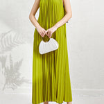 Loose Sleeveless Hollow Pleated Pockets Solid Color Halter-Neck Maxi Dresses