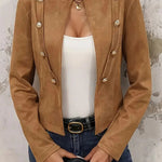 Vintage Solid Double Breasted Embellished Jacket