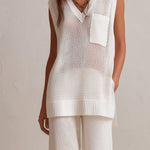 Quiet Luxury Ivory Knit Sleeveless Top & Wide-Leg Pants Two-Piece Set