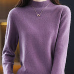 Office Long Sleeves Solid Color High-Neck Sweater Tops Pullovers