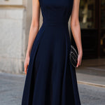 Structured Cap-Sleeve A-Line Midi Dress