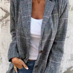 Stylish Retro Houndstooth Lapel Casual Blazer