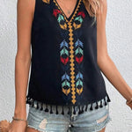JUST BE YOU BOHO EMBROIDERED TASSEL SLEEVELESS TOP - 4 COLORS