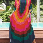 Batwing Sleeves Loose Contrast Color Printed Sun Protection Round-Neck Maxi Dresses