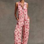 Retro Pink Heart Chiffon Sleeveless Wide-Leg Jumpsuit