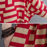 Loose Short Sleeves Plaid Round-Neck Midi Dresses