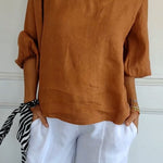 Lantern Sleeve Design Cotton and Linen Top (Buy 2 Free Shipping)