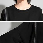 Original Black Zipper Batwing Sleeve Round-Neck Mini Dress