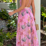 PINK PRINTED MAXI DRESS WITH SLIT