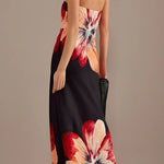 Charming Lady Satin Floral Print Bandeau Loose Maxi Dress