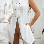 A-Line Loose Buttoned Solid Color Split-Front Split-Side Stand Collar Vest Top