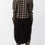 Vintage Plaid Shoulder Pad Buttons Long Sleeve Angled Hem Shirt