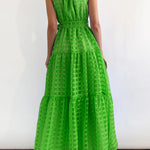 Loose Sleeveless Plaid Ribbed Stand Collar Maxi Dresses