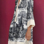Women's Three-Quarter Sleeves Printed Lapel Shirt Dress