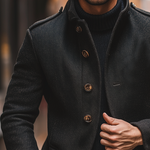 Men's Blended Stand Collar Single-breasted Slim Fit Solid Color Jacket