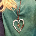 Women's Vintage Cross Love Heart Pendant Necklace