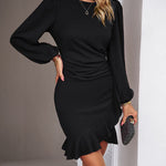 Bodycon Long Sleeves Falbala Solid Color Mini Dresses
