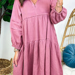 Purple Solid Color Gauze Collared Casual Dress