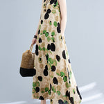 Loose Sleeveless Printed Split-Joint Round-Neck Maxi Dresses