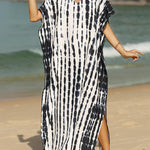 Loose Short Sleeves Printed Split-Side Sun Protection V-Neck Maxi Dresses