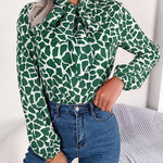 Bishop Sleeve Long Sleeves Bow-Embellished Elasticity Tied Mock Neck Blouses&Shirts Tops