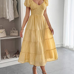A-Line Loose Backless Pleated Solid Color Tied V-Neck Midi Dresses