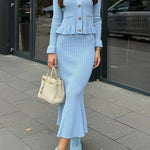 Ruffled Jacket & Flared Skirt Knit Matching Set