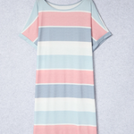 Multicolor Striped Color Block Loose Fit Half Sleeve Maxi Dress