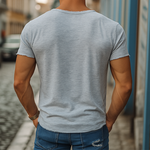 Men's Summer Casual Heathered Cotton Blended V-Neck Raw Edge Short Sleeve T-Shirt