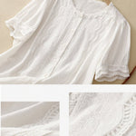 Solid Color Hollow Embroidery Lace Stitching Short-Sleeved Shirt