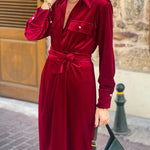 Fashionable and Versatile Shirt Collar Lace-up Long Sleeve Dress