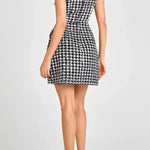 Eve Check Bouclé-tweed Fabric Pearl Trim Short Sleeve Pocketed Mini Dress