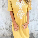 Bohemian Print Linen Loose Midi Dress