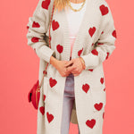Love knitted cardigan Love pocket V-neck mid-length knitted cardigan