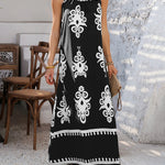 A-Line Loose Contrast Color Halter-Neck Maxi Dresses