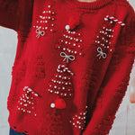 Handmade pearl Christmas theme sweater three-dimensional decorative sweater