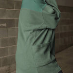 Smoke Green Waffle Patchwork Drop Sleeve Henley Top