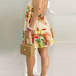 Loose Sleeveless Contrast Color Leaf Printed Halter-Neck Mini Dresses